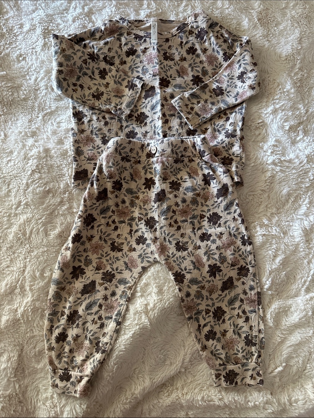 Rylee + Cru Beige Floral Kids One-Piece Set 6-12M